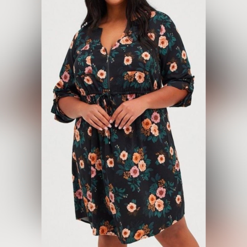 Torrid NWT 5x Zip Front Challis Shirt Dress